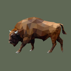 Abstract polygonal geometric buffalo, pattern design, vector illustration created from triangles. © Mariia