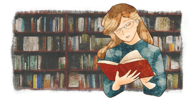 読書する人（背景あり）