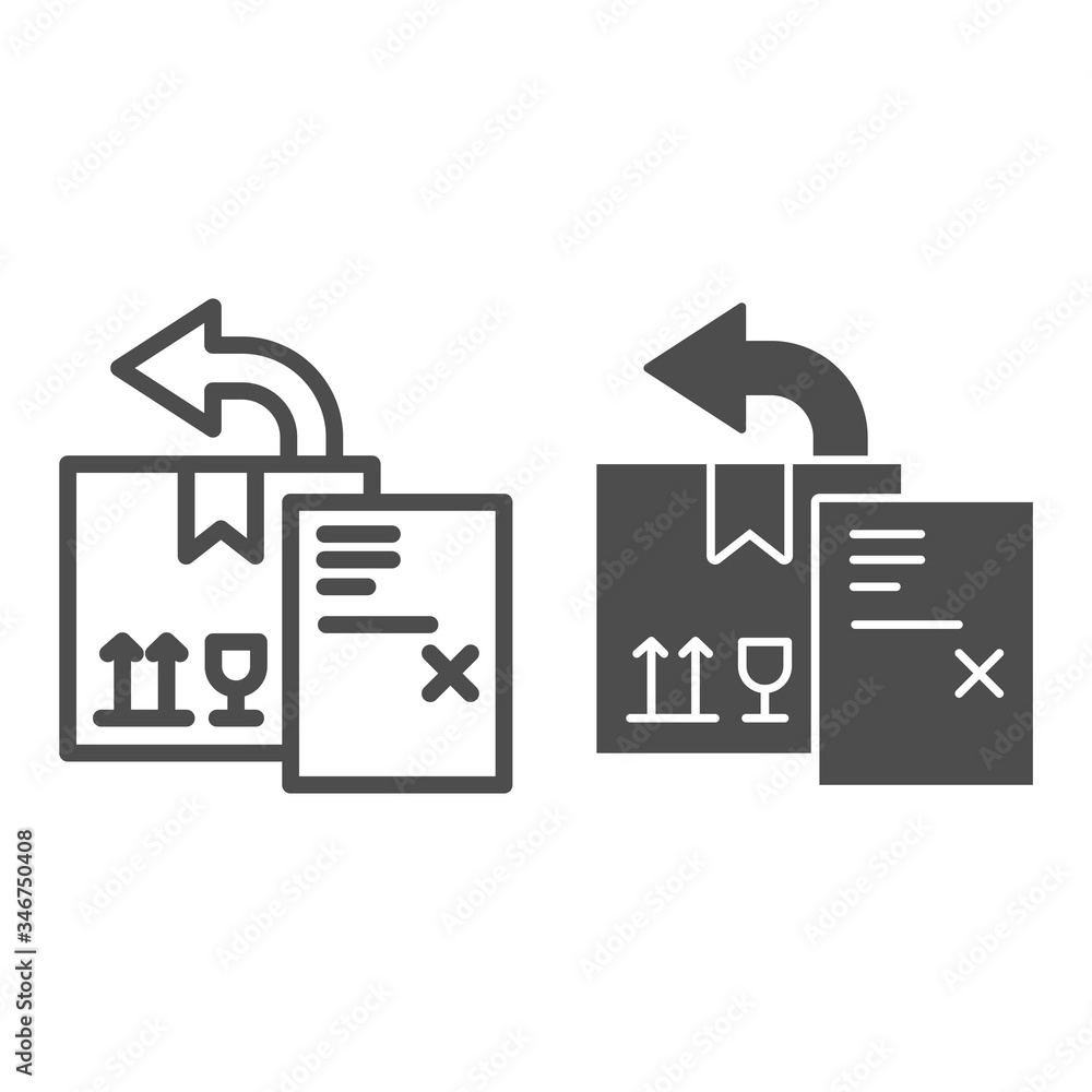 Poster return delivery box with report document line and solid icon, delivery and logistics symbol, shippin