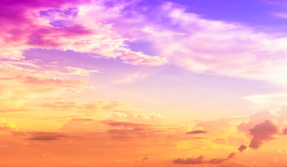 evening with cloudy and yellow orange sundown light and purple pink color light