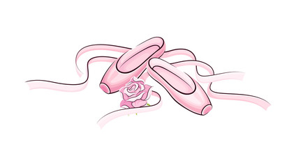 Pink Pointe Shoes with Satin or Silk Ribbon Vector Illustration