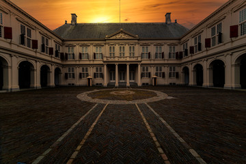 THE HAGUE, 22 February 2020 - Inner court of the Noordeinde palace sunset , one of the most visited...