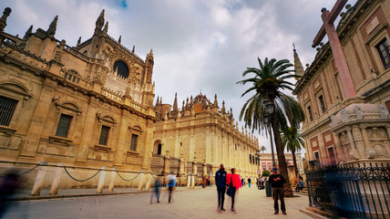 Fototapeta premium Seville, Spain - 10 February 2020 : Seville Cathedral The biggest Ghotic Cathedral in Seville Spain City Center