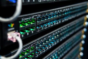 Network hub switch without patch cable. Close up