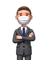 A businessman in trouble with a mask created by 3d rendering_3