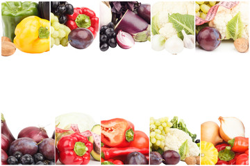 Lines from different raw fruits and vegetables, isolated