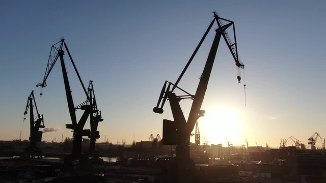 Shipyard cranes in the morning