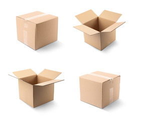 Set of cardboard boxes on white background