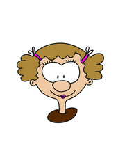 comic character with red lips and two braids that smiles