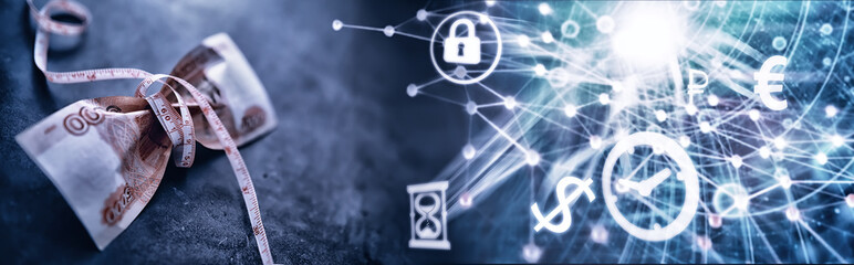 Business concept. The depreciation of the national currency. Bill with the inscription 