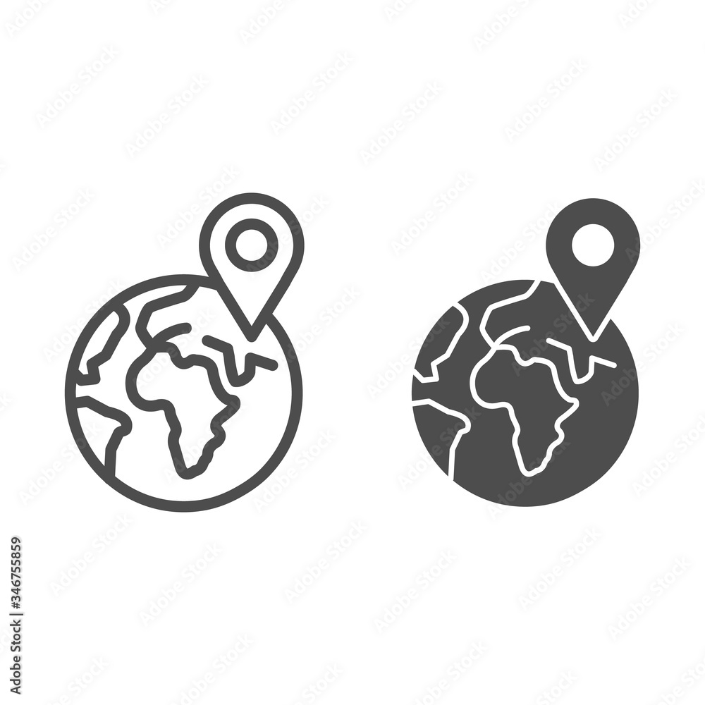 Poster planet earth with pointer line and solid icon, delivery and logistics symbol, delivery location on p