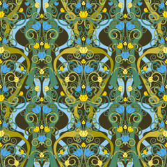 Floral art nouveau seamless pattern, vector illustration