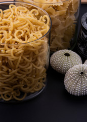 Black pepper, red barberry and pasta