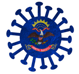 State flag of North Dakota with corona virus or bacteria