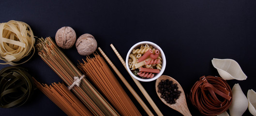 Pasta, chopsticks and spices.