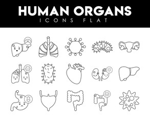 Human organs and virus line style icon set vector design