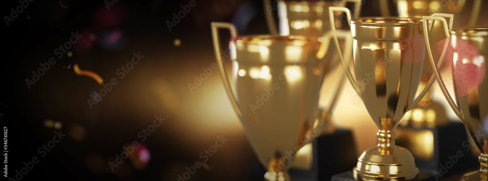 Canvas Prints golden trophy cup on gold background. copy space for text. 3d rendering.