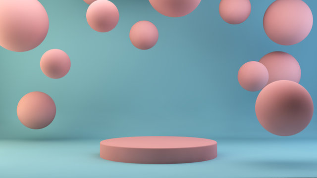 pink platform floating spheres