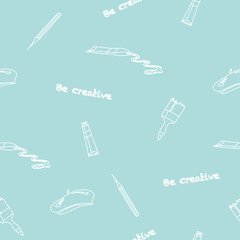 Vector seamless pattern with artist's tools