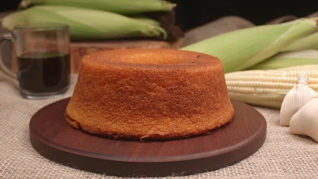 Corn cake. And in the background, corn on the cob