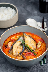 Tom yum soup with seafood rice in the decor