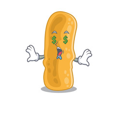 Rich cartoon character design of shigella flexneri with money eyes
