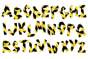 Tape alphabet ABC yellow black warning police tape - 346765681