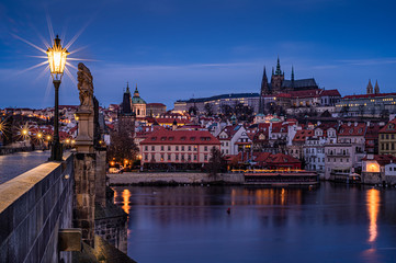 Obraz premium Charles bridge, Prague castle, Prague, city centre, Czech Republic, Europe, night photo