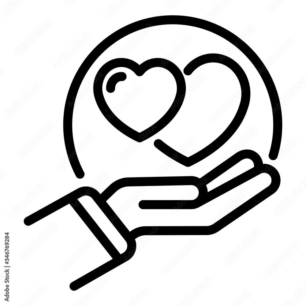 Poster hand and hearts icon. outline hand and hearts vector icon for web design isolated on white backgroun