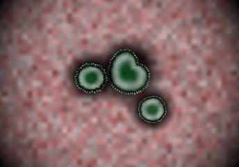 Coronavirus COVID-19 macro illustration, microscope view representation of deadly pathogen infection