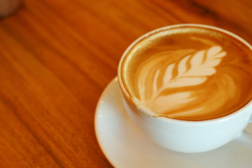 hot latte coffee in cafe