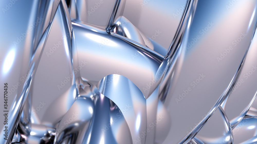 Poster abstract background with heap or hank of metallic chrome pipes. 3d illustration