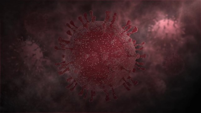 3D animation of many scary viruses covid-19, coronaviruses in the fog, dissolved in a gray background. The idea of a hidden threat to all of humanity. Continuous playback animation.