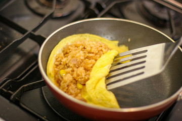 オムライスの料理過程