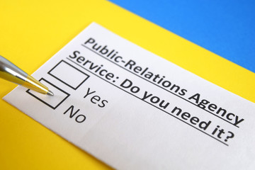 Obraz premium One person is answering question about public relations agency