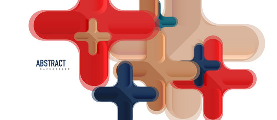 Glossy multicolored plastic style cross composition, x shape design, techno geometric modern abstract background. Trendy abstract layout template
