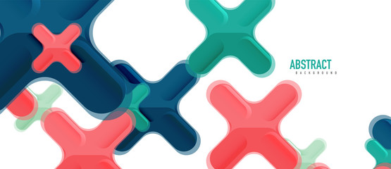 Glossy multicolored plastic style cross composition, x shape design, techno geometric modern abstract background. Trendy abstract layout template