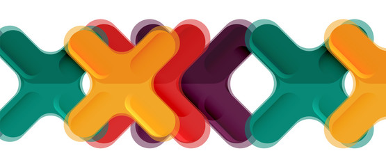 Glossy multicolored plastic style cross composition, x shape design, techno geometric modern abstract background. Trendy abstract layout template