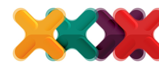 Obraz premium Glossy multicolored plastic style cross composition, x shape design, techno geometric modern abstract background. Trendy abstract layout template