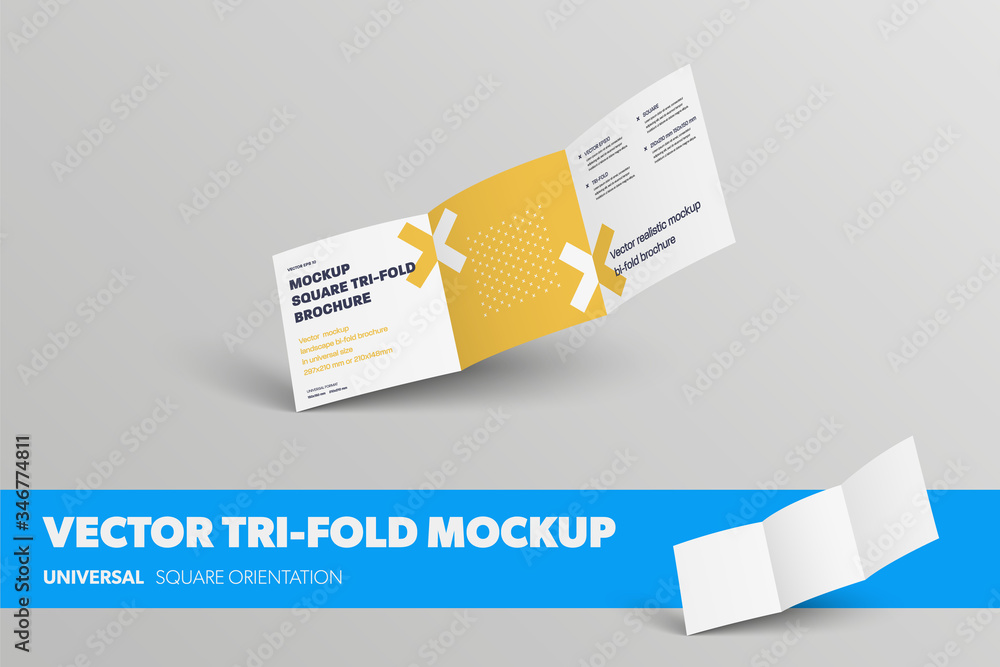 Aufkleber mockup of square business brochure, standard vector leaflet, with abstract pattern, inside view, iso