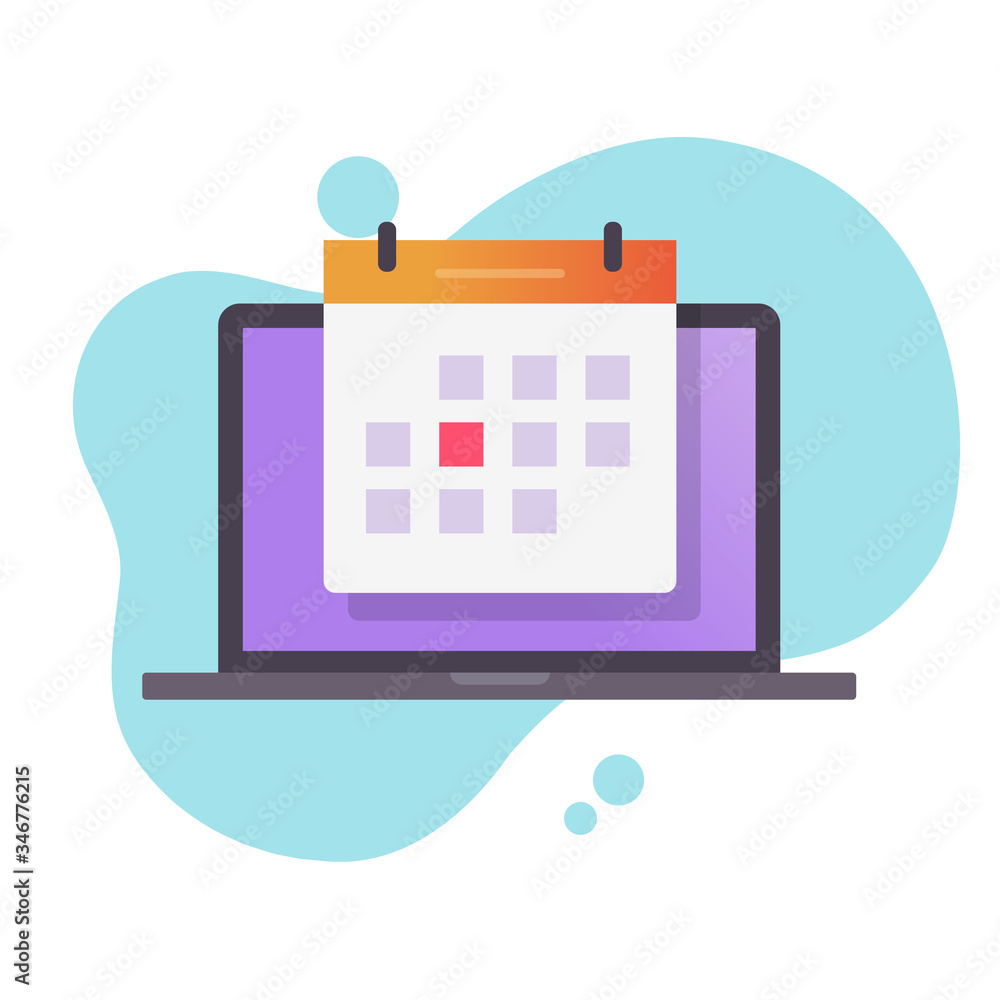 Poster deadline date or event on calendar on laptop computer vector flat cartoon, idea of time management t