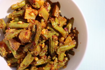 chawali ki subji, long bean potato fry, Indian food