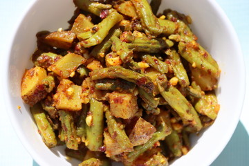 Chawali ki subji, long bean potato fry, Indian Food
