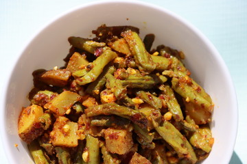 Chawali ki subji, long bean potato fry, Indian Food