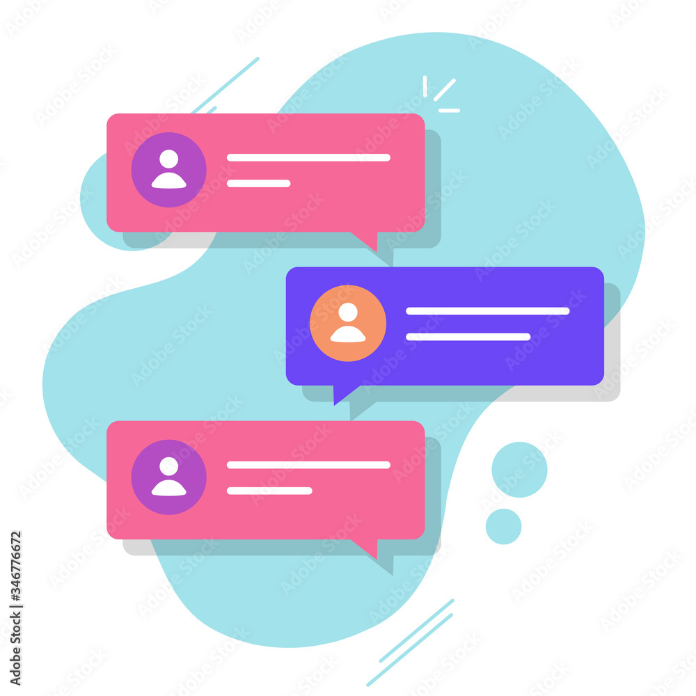 Poster online chat messages text notification vector flat cartoon, idea of sms speech bubbles push alerts o