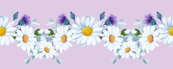 hand painted daisy in a seamless border