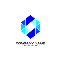 triangle shapes logo design with blue color vector