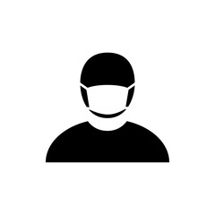 Icono plano hombre con máscara hospital en color negro