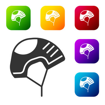 Black Helmet icon isolated on white background. Extreme sport. Sport equipment. Set icons in color square buttons. Vector Illustration