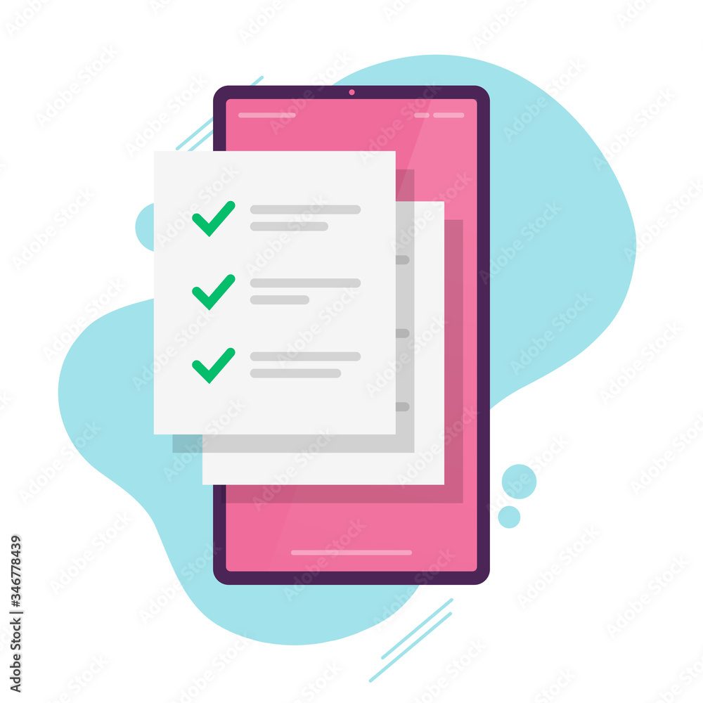 Aufkleber online form with to do checklist document on mobile phone or smartphone with checkmarks list doc vec